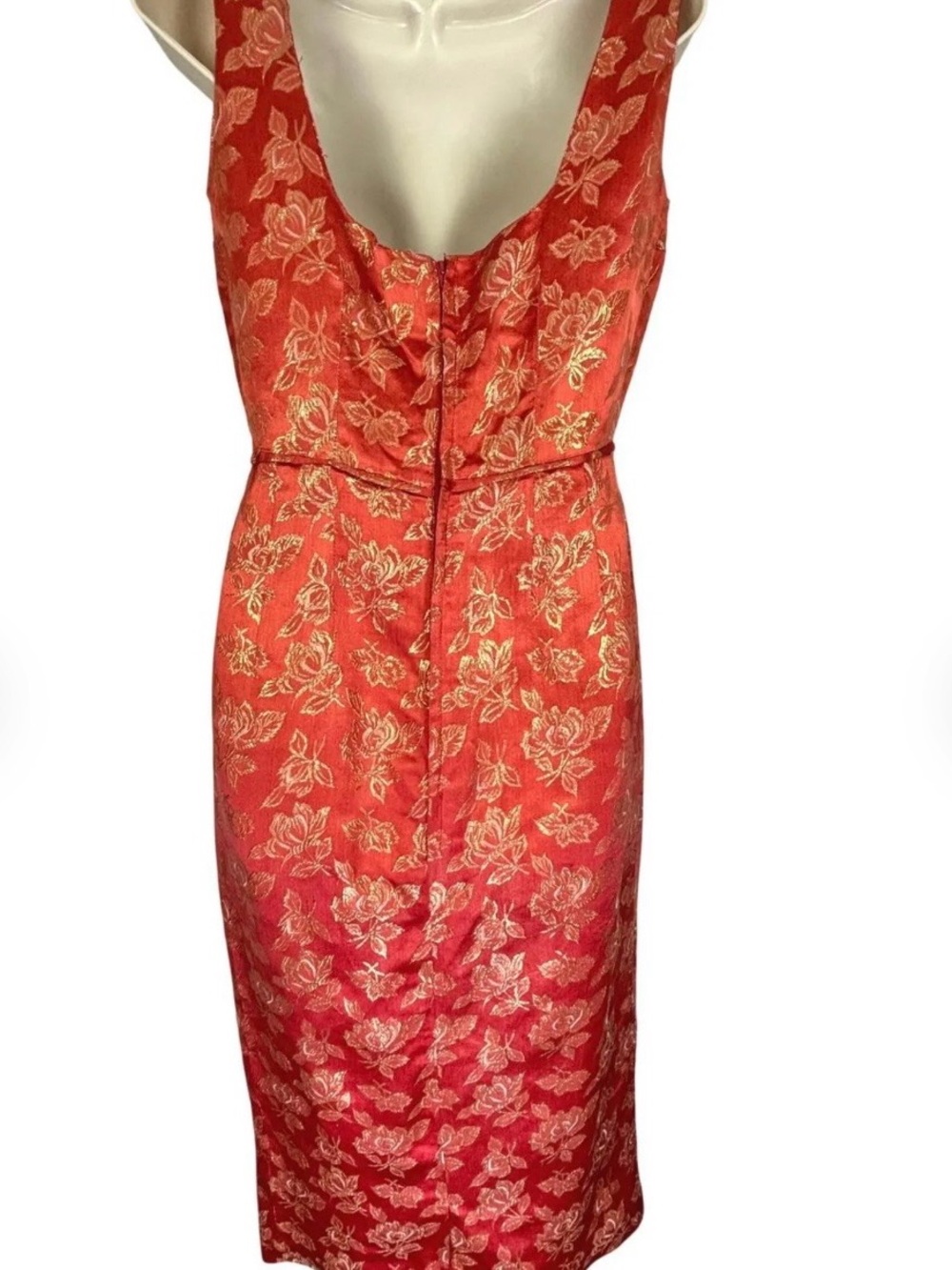 Vintage 60s Brocade Metallic Midi Column Sleeveless Floral Cocktail Dress - Picture 5 of 9